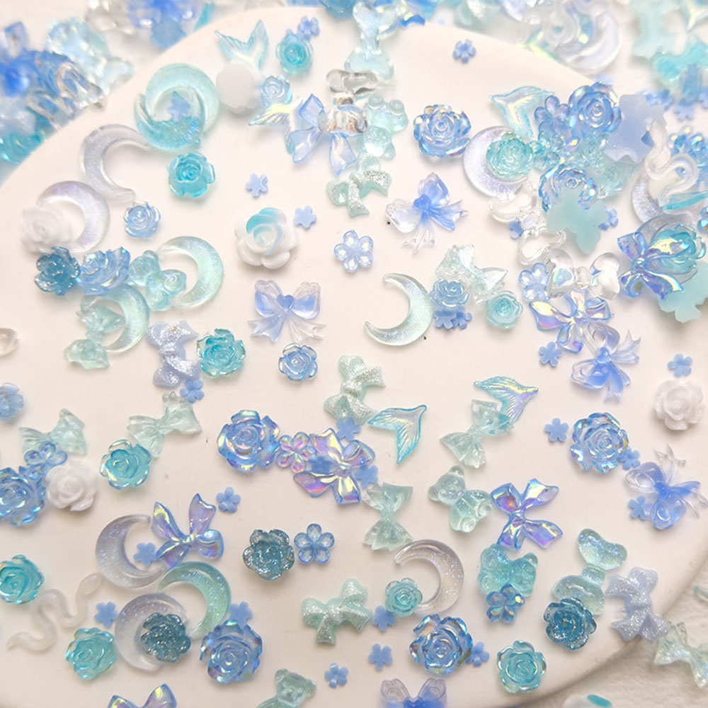 50pcs Mixed Blue Nail Resin Ch - Y2K Tech Accessories 评论和价格