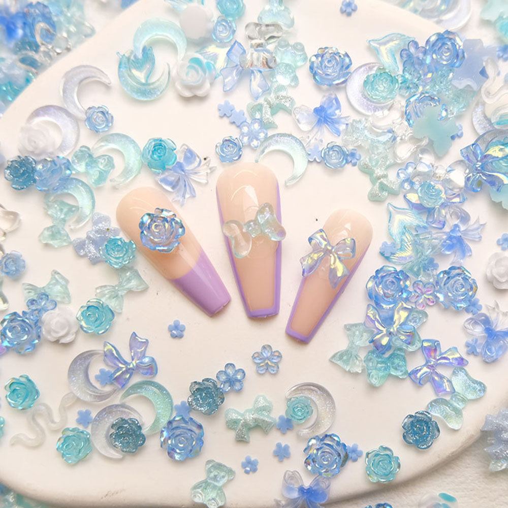50pcs Mixed Blue Nail Resin Ch - Y2K Tech Accessories 评论和价格