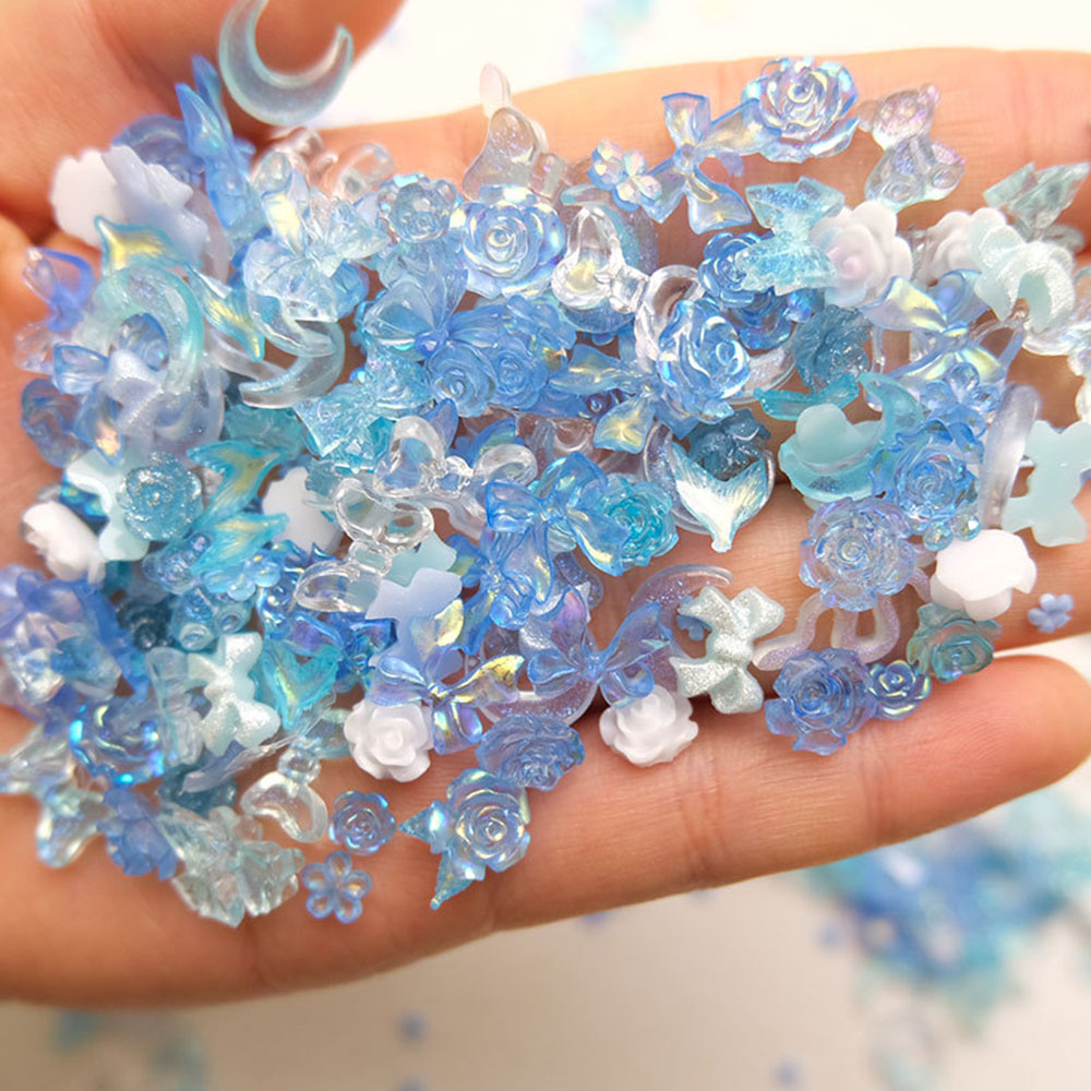 50pcs Mixed Blue Nail Resin Ch - Y2K Tech Accessories 评论和价格